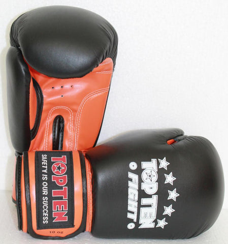 TOP TEN Fight 10oz sparring gloves 3-TONE NEON ORANGE (Leather/PU)